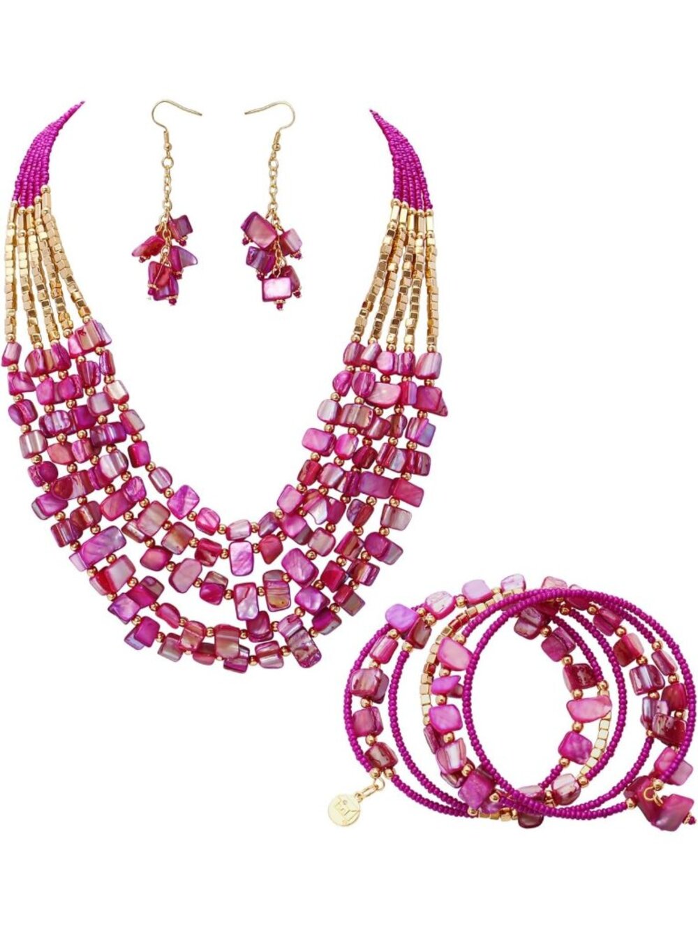 Bohemian Layered Beaded Necklace & Earrings Set - Irregular Seed Bead Jewelry